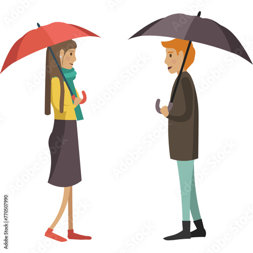 Loving couple having date under rain vector icon isolated on white