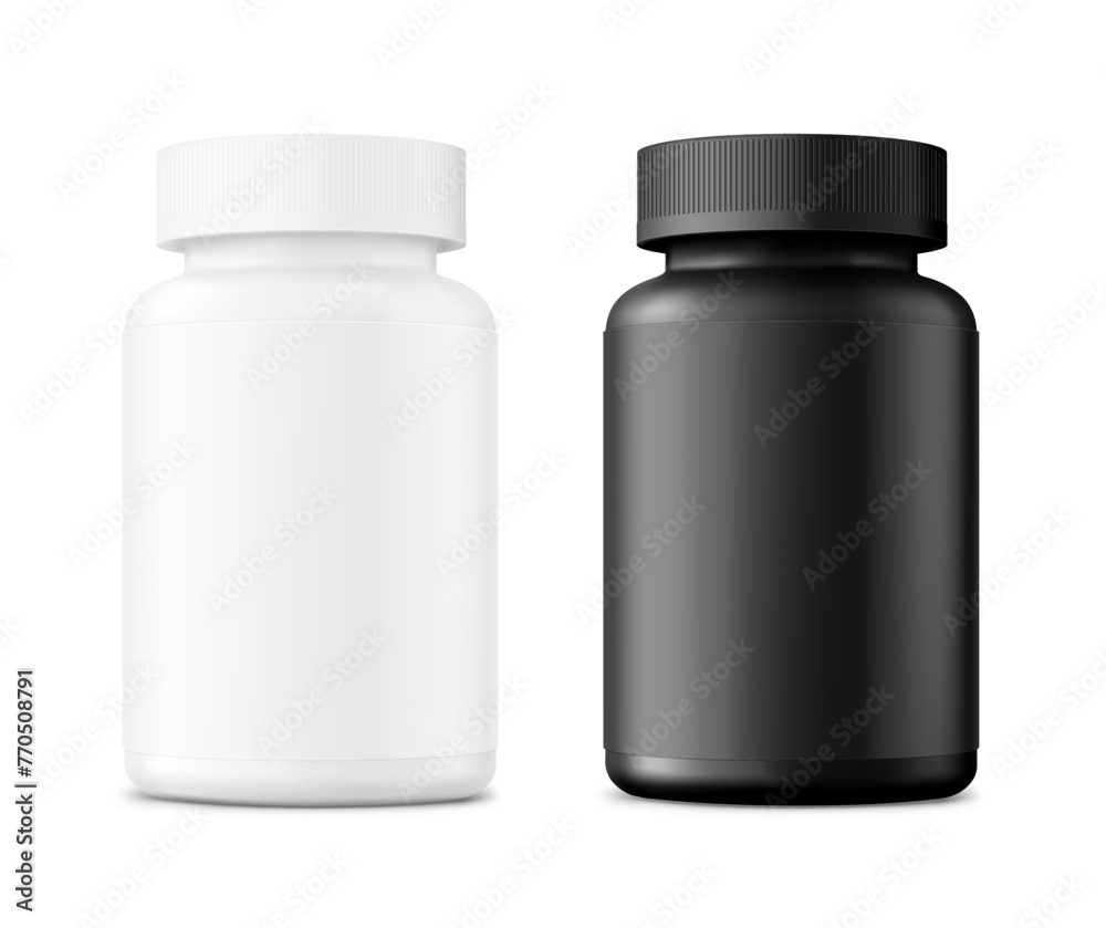 Plastic bottle mockups for sports nutrition, additives, vitamins. Vector illustration isolated on white background. Can be use for template your design, presentation, promo, ad. EPS10. Plastic bottle mockups for sports nutrition, additives, vitamins. Vector illustration isolated on white background. Can be use for template your design, presentation, promo, ad. EPS10.