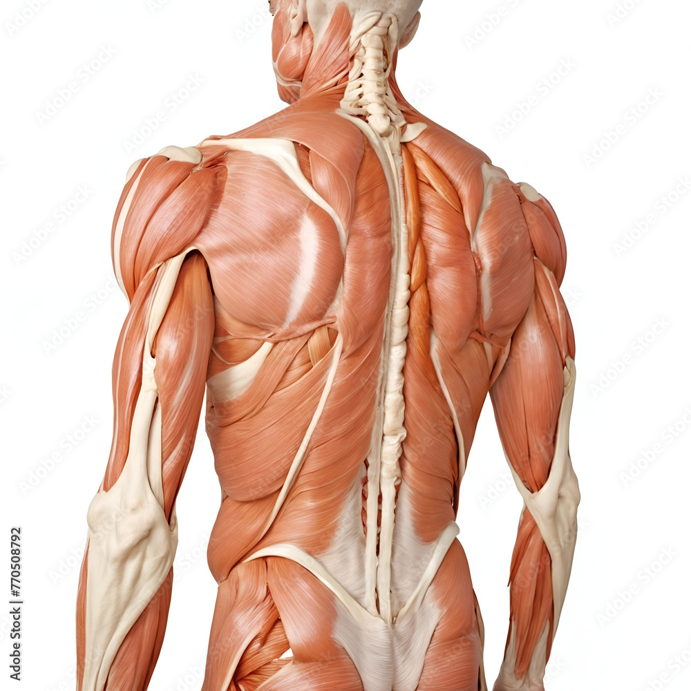 Detailed anatomy model of human back muscles - obrazy, fototapety, plakaty 
