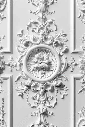 Obraz na płótnie White ornamental plasterwork with floral and swirl elements. w salonie