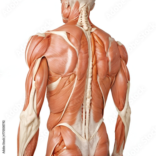 Detailed anatomy model of human back muscles