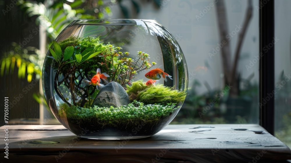 Tranquil aquarium with tropical fish and lush aquatic plants. Tranquil aquarium with tropical fish and lush aquatic plants.