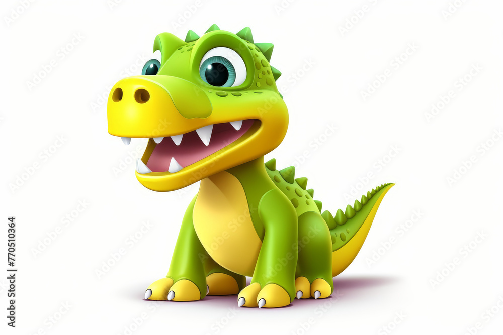 Naklejka premium Adorable baby dinosaur character smiles brightly, promoting joy and play in children's imagination