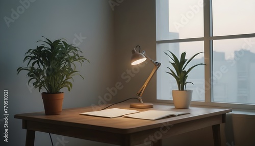 Modern office with empty desk and window	