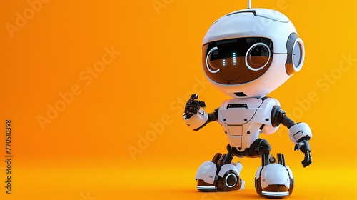 Cute robot character on studio background