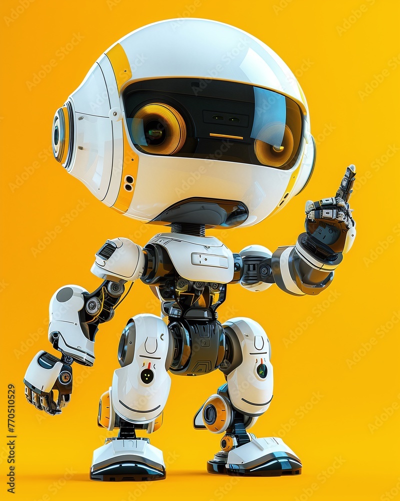 Cute robot character on studio background Cute robot character on studio background