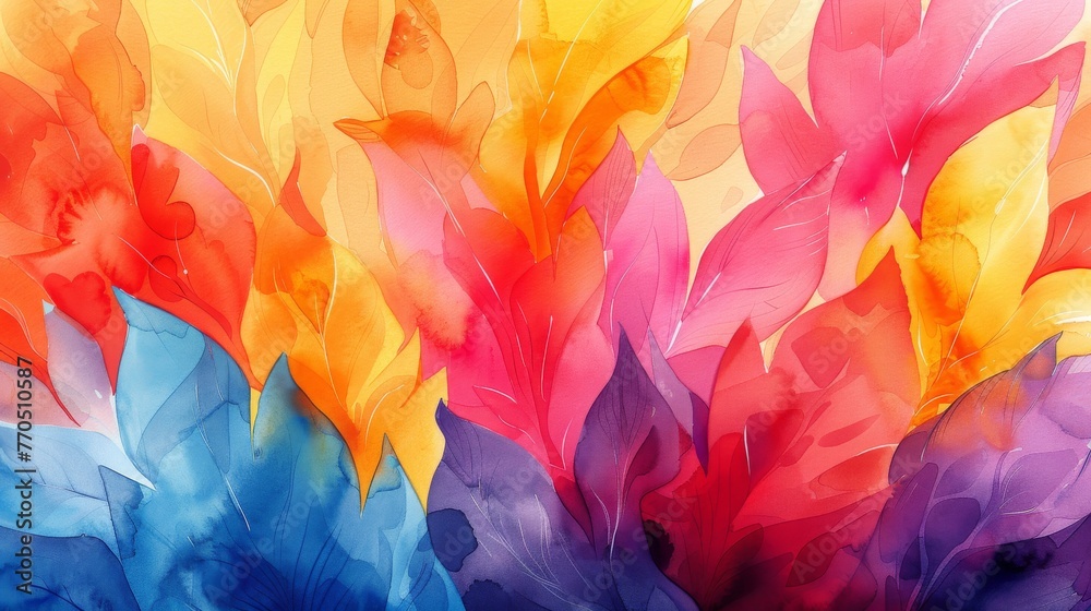 Detailed close-up of a vibrant watercolor painting featuring abstract artistic designs, suitable for wallpaper.