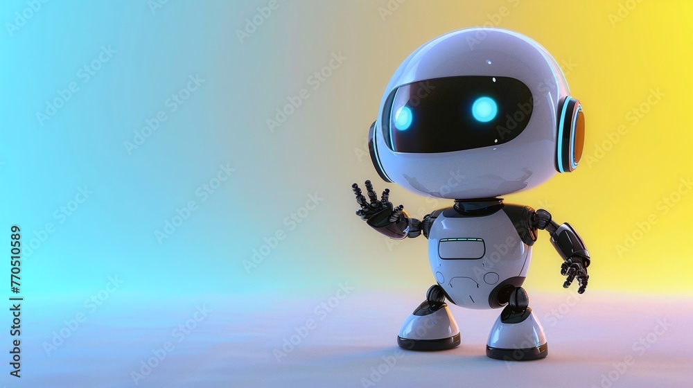 Cute robot character on studio background with copy space Cute robot character on studio background with copy space