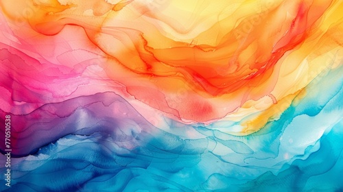 Close-up of vibrant watercolor painting depicting abstract artistic designs, perfect for wallpaper. © Nawarit