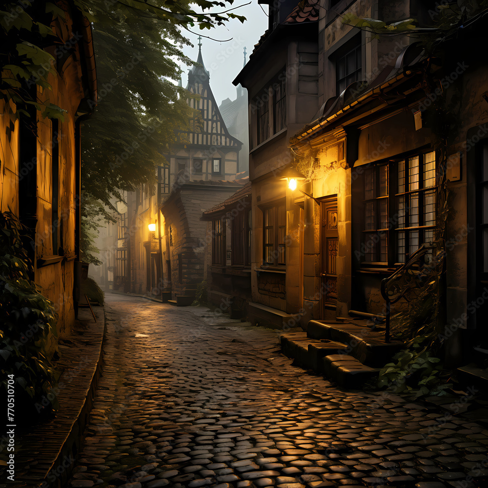 A quiet alley in an old European town. 