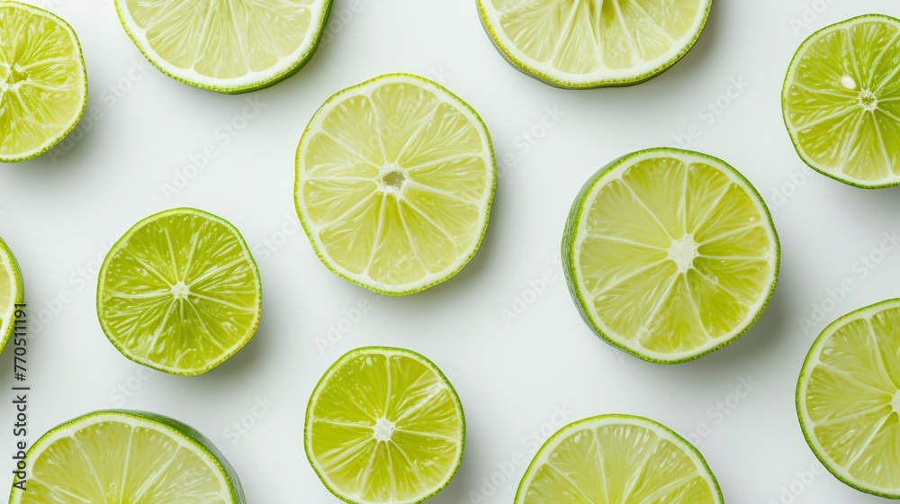 Sliced limes on white background