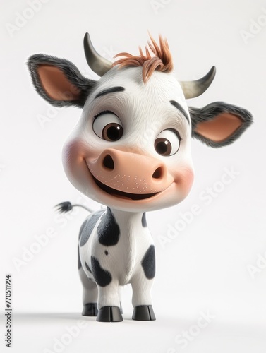 A cartoon cow with a big smile on its face.