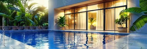 A Luxurious Soak: An Elegant Spa Setting with a Calm and Inviting Indoor Pool, Illuminated for a Relaxing Experience