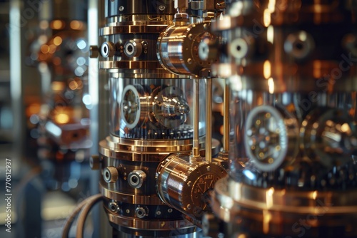 intricate balance within a quantum computer during operation, honing in on cooling systems and qubit processors. © Kanisorn