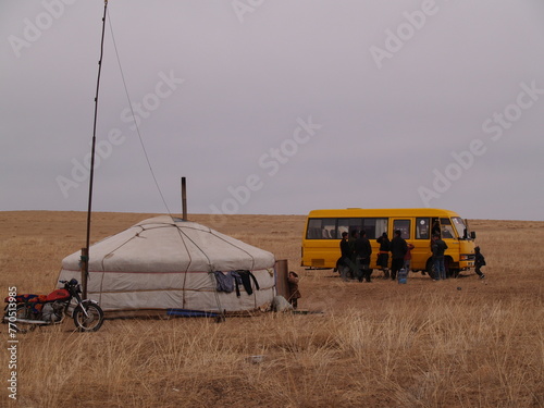 A nomadic family lives in the middle of nowhere in the lonely steppe of Sukhbaatar province, Mongolia. In the surrounding steppe, I see several nomadic families living out their lives for some months.