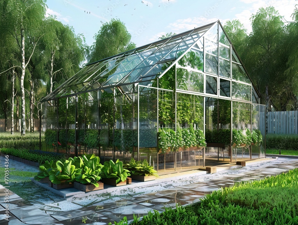 Fototapeta premium Hightech greenhouses using climate control systems to create optimal growing conditions yearround