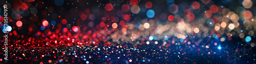abstract background with red, white, and blue glitter elements scattered throughout photo