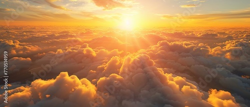 Majestic sunrise above the clouds, rays casting a golden light on new horizons