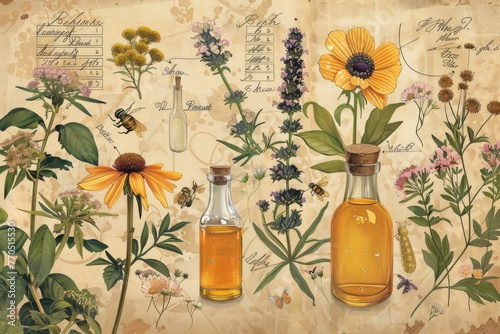 detailed botanical illustration of flowers that produce the most flavorful honey