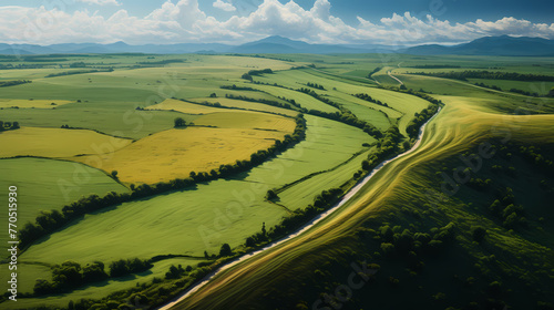 Aerial View On Spring Fields