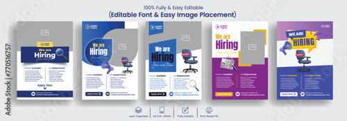 Set of editable print flyer or poster template for job vacancy hiring announcement suitable for corporate business company flyer, a4 vertical brochure cover design