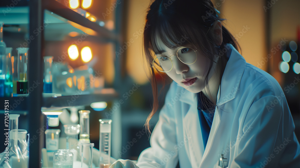 A young woman in a science laboratory doing chemical experiments. A young woman in a science laboratory doing chemical experiments.