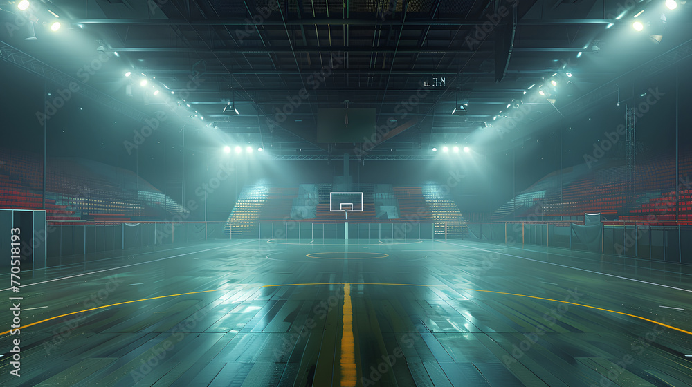 Empty arena, stadium, sports ground with flashlights and fan sits