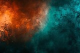 Abstract teal, orange, and black gradient background with grainy noise and bright glow, digital art