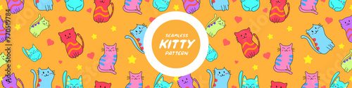 Kawaii Cats vector illustration  Smiling Kitty, cute and round-faced cat
