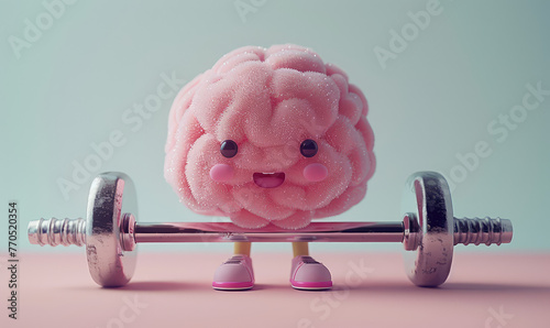 Human brain lifting weight . Private lessons and knowledge concept .This is a 3d render illustration generated with Ai
