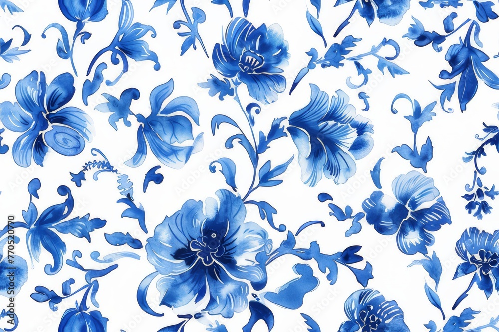 Watercolor Seamless pattern with blue and white Watercolor Seamless pattern with blue and white