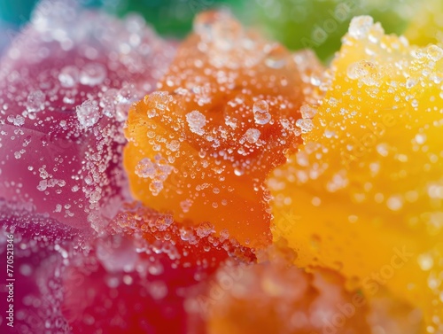 Close-up view of a sour candy emphasizing the sugar crystals and vibrant color