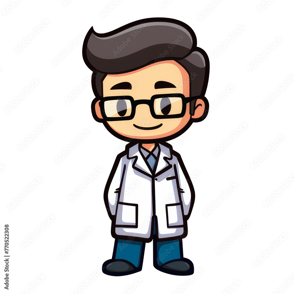 Cartoon Young Scientist Boy in Lab Coat
