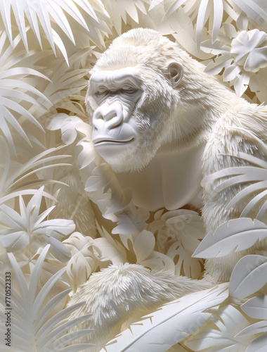 Gorilla in the forest paper art, generative ai