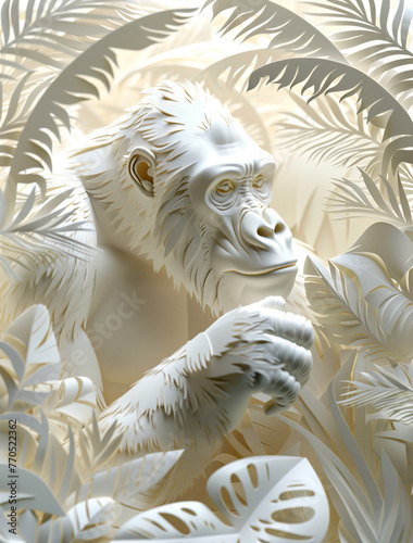 Gorilla in the forest paper art, generative ai