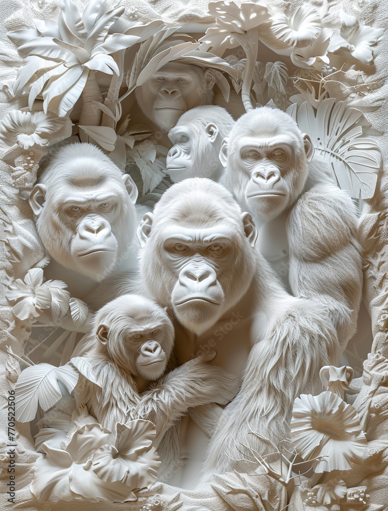Obraz premium Gorilla and family, generative ai
