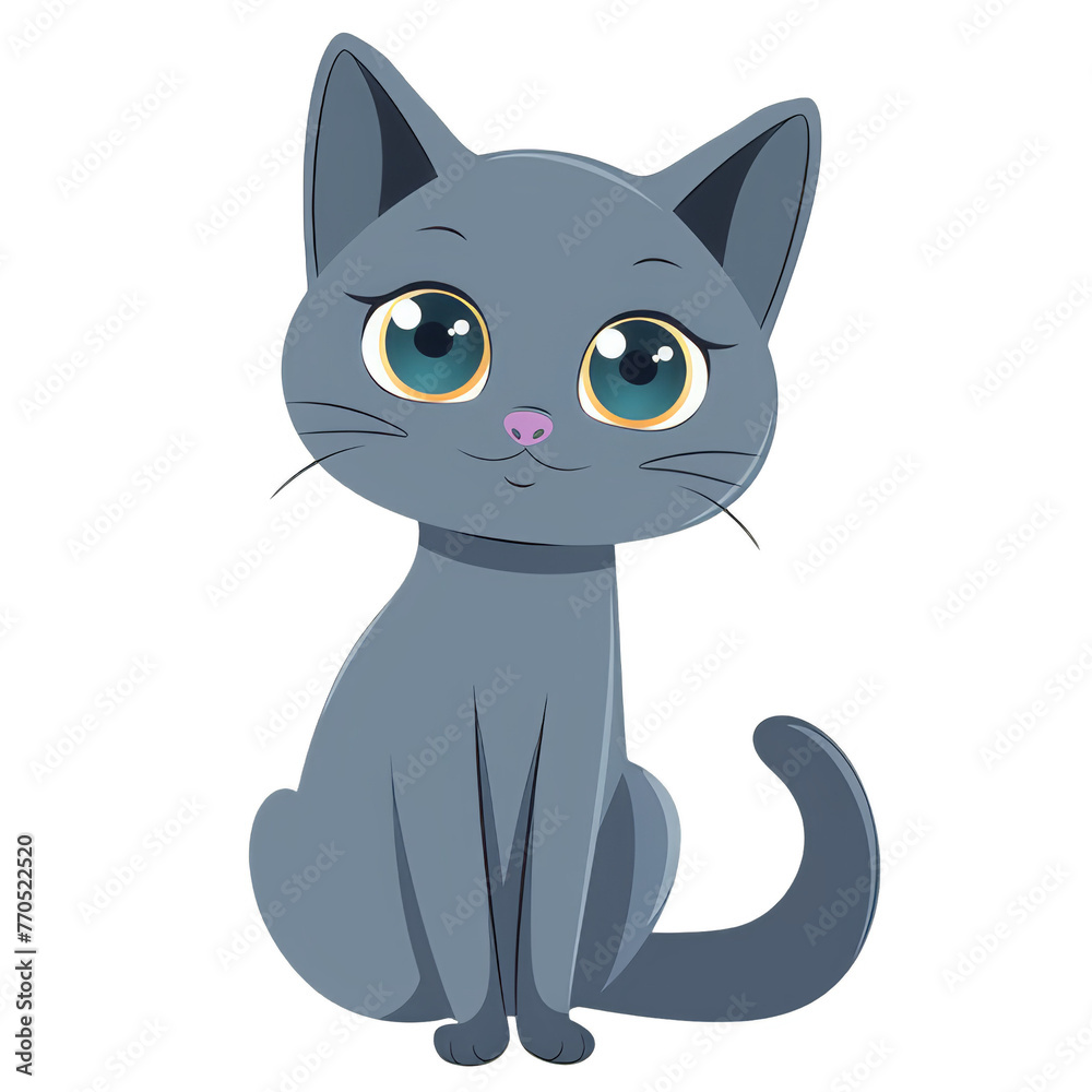 Adorable Big-Eyed Grey Cartoon Cat