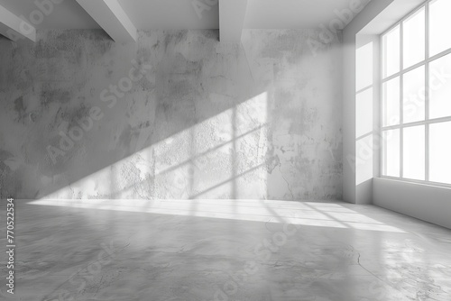 Empty White Concrete Studio Room, Minimalist Backdrop with Textured Wall and Floor, 3D Rendering