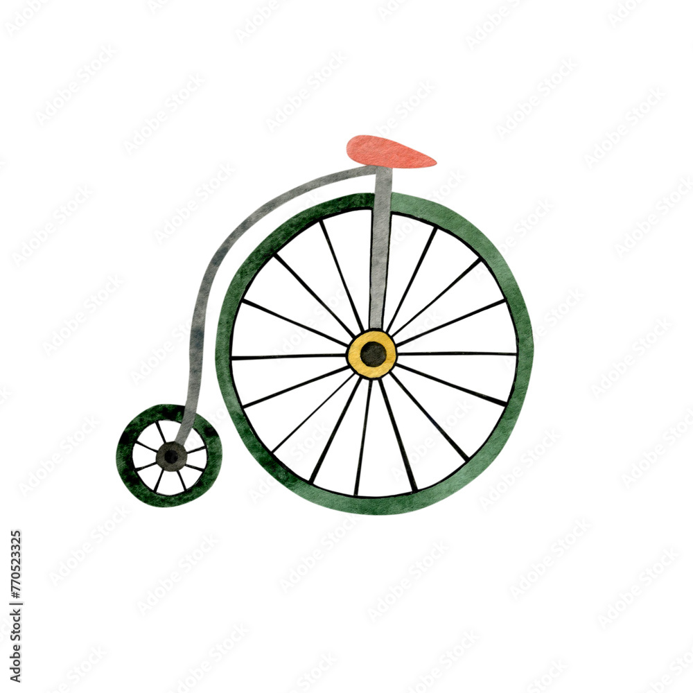 Watercolor circus illustration
retro bike isolated on white background.