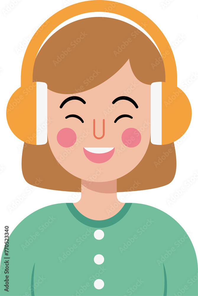 A girl wearing headphones and smiling. music day. A girl wearing headphones and smiling. music day.