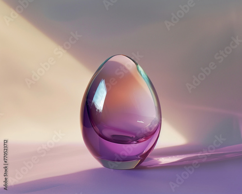 A sleek, purple glass egg on a smooth surface.