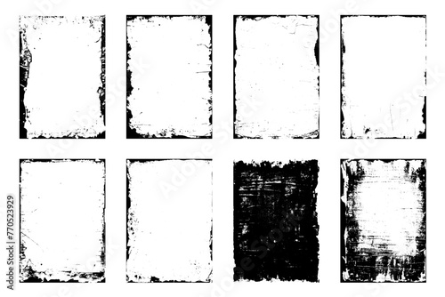 Realistic texture disstressed overlay, worn paper effect. Old worn overlay distressed background. Overlay texture stamps with old, grunge, grainy, vintage, worn, dust effects. Vector collection