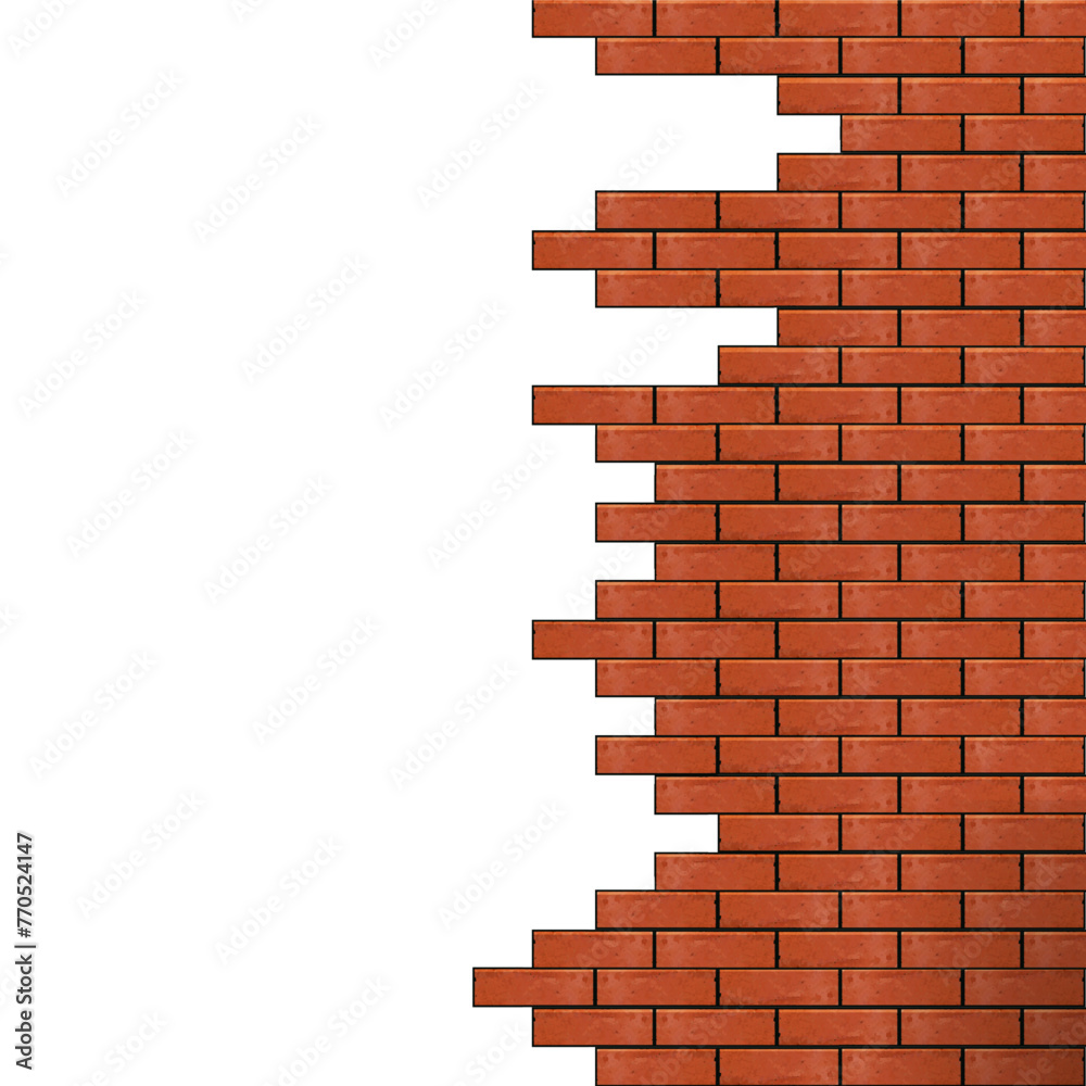 Obraz premium Brick. Destroyed old red brick wall. Textured grunge urban surface. Isolated on white background. Vector illustration.
