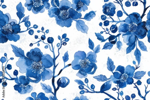 Watercolor Seamless pattern with blue and white