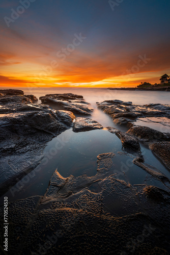 A very beautiful view of the golden hour after sunset at Cicalobak Beach in Garut, West Java