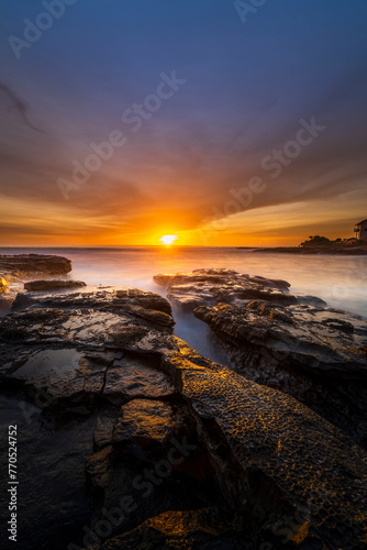 A very beautiful view of the golden hour after sunset at Cicalobak Beach in Garut, West Java