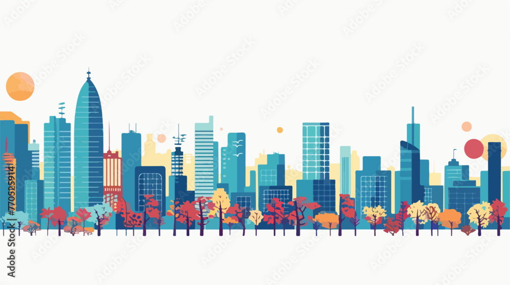 Modern city. Horizontal banner with copy space flat vector