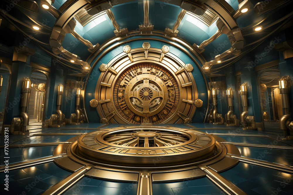 Obraz premium Locked safe, bank. Futuristic style, illustration.