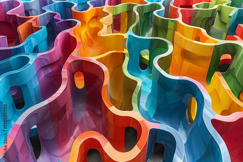 Obraz premium Labyrinth of neon, future retro maze challenge, creative concept, in vibrant shades, perspective angle