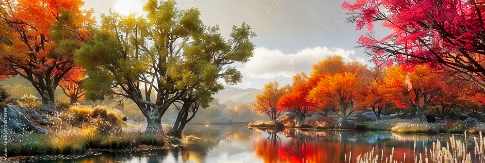Autumn by the Lake: A Serene Reflection of Falls Palette, Inviting Quiet Contemplation Amid Natures Splendor
